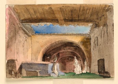Diseño escénico, interior de casa y corte de Unknown artist