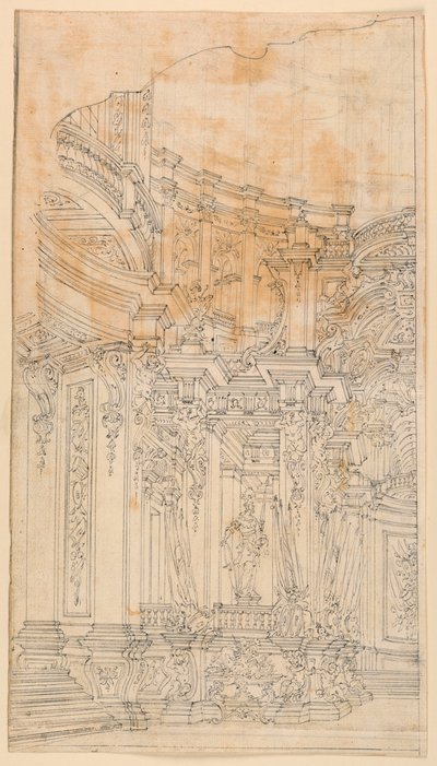 Diseño escénico: Arquitectura del palacio con trofeos de Unknown artist