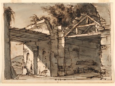 Diseño escénico, ruinas en el paisaje de Unknown artist