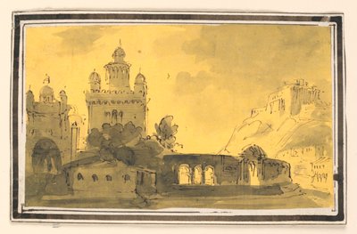 Diseño de escenario, ciudad en el paisaje de Unknown artist