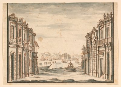 Diseño de escenario, vista de la ciudad de Unknown artist