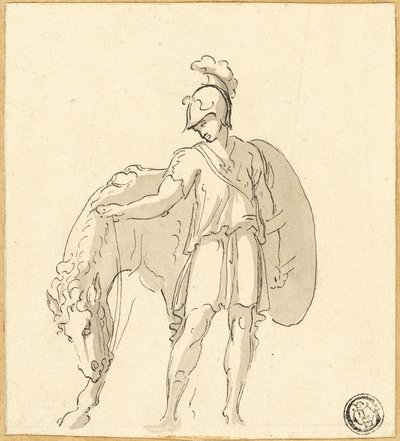 Guerrero de pie y caballo de Unknown artist