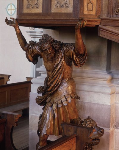 Estatua de Sansón bajo el púlpito de la iglesia abacial de Ebersmunster, Alsacia de Unknown artist