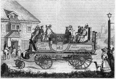 Coche de vapor de Gurney experimentado en Londres en 1827. de Unknown artist