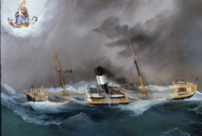 Barco de vapor en una tormenta de Unknown artist
