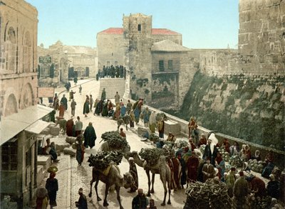 Calle de la Torre de David, el Bazar. Jerusalén. Fotochrome sd. entre 1890-1900. de Unknown artist