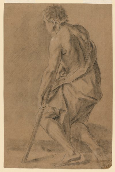Estudio: un hombre medio desnudo con muleta de Unknown artist