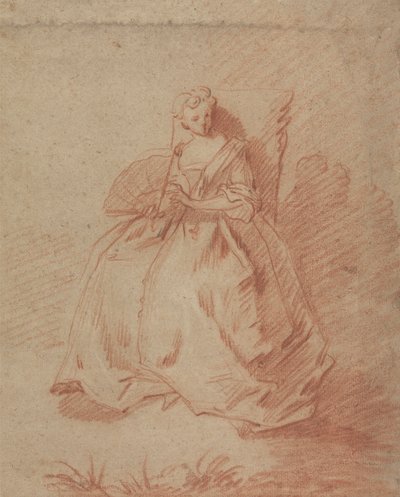 Estudio de una mujer sentada que sostiene un abanico de Unknown artist