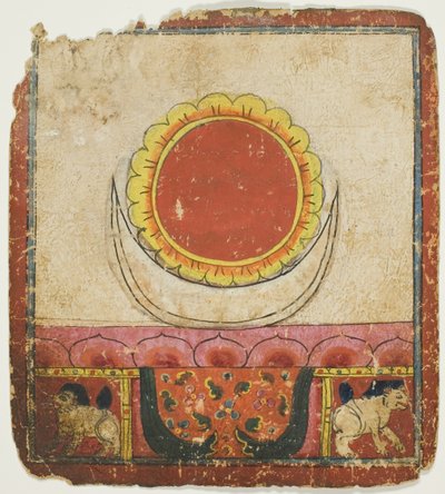 Sol, Luna y Loto en el Trono del León, de un juego de cartas de iniciación (Tsakali) de Unknown artist