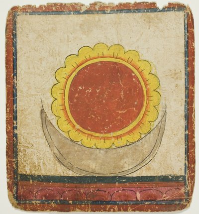 Sol, Luna y Loto en el Trono del Loto, de un juego de cartas de iniciación (Tsakali) de Unknown artist