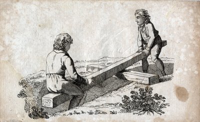 Columpio: dos niños en una cinta de trasero. Grabado de finales del siglo XVIII. Colección privada. de Unknown artist