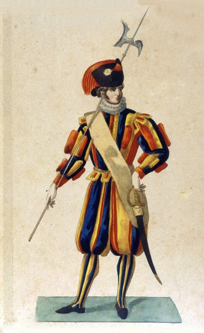 Guardia suiza de la Ciudad del Vaticano en pequeño uniforme de Unknown artist