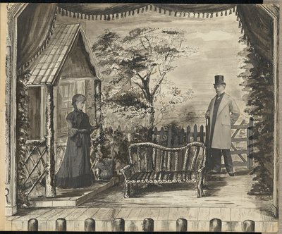 [Tableau vivant de un hombre y una mujer en un escenario teatral] de Unknown artist