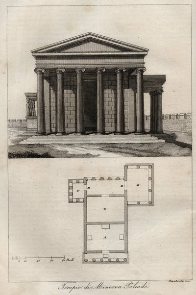Templo de Atenea Polias - Acrópolis de Atenas - (Antiguo Templo de Atenea) - grabado de 