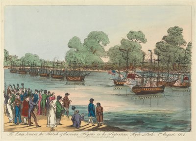 La acción entre las fragatas británicas y americanas en el Serpentine, Hyde Park, 1 de agosto de 1814 de Unknown artist