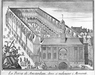 La Bolsa de Ámsterdam donde se reúnen los comerciantes. Grabado del siglo XVIII. de Unknown artist