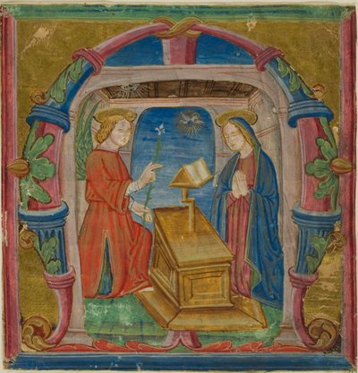 La Anunciación en una "M" inicial historiada de un Antifonario de Unknown artist