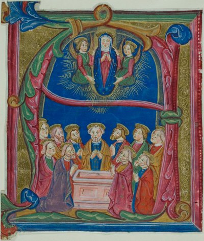 La Asunción de la Virgen en una "A" inicial historiada de un Antifonario de Unknown artist