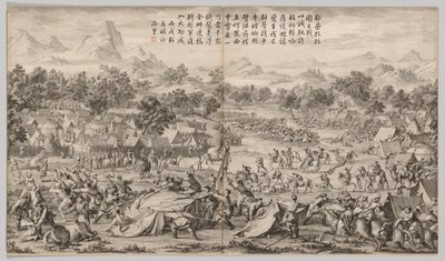 The Battle at Elei Zhalatu: from Battle Scenes of the Quelling of Rebellions in the Western Regions, with Imperial Poems de Unknown artist
