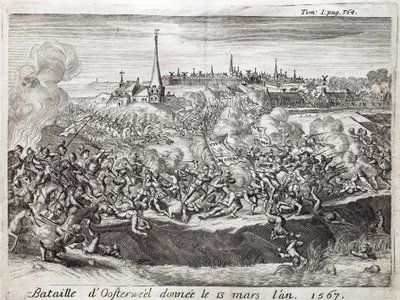 La Batalla de Oosterweel (Países Bajos, Países Bajos), celebrada el 13 de marzo de 1567, el primer enfrentamiento de la Guerra de los Ochenta (Ochenta) Años (1567-1648). Grabado para ilustrar 