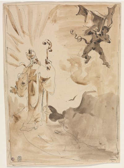 El obispo y el demonio (recto) de Unknown artist
