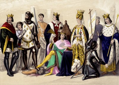 Los Capetos de Valois de 1328 a 1422. Felipe VI, Juan II, Carlos VI, Isabeau (Isabel, Isabel) de Baviera, Juana de Arco, Carlos VII. Grabado del siglo XIX de Unknown artist