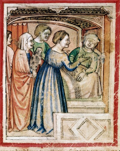 La muerte de Raquel en capas. Miniatura del códice 212 (o padovano o Biblia de Padua) 1390-1400 Rovigo, Accademia dei Concordi de Unknown artist