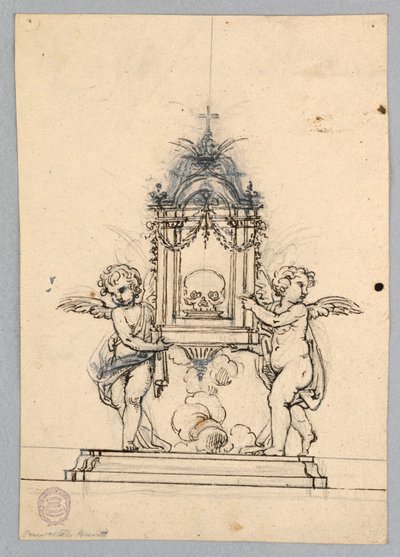 La elevación de un relicario de un cráneo de Unknown artist