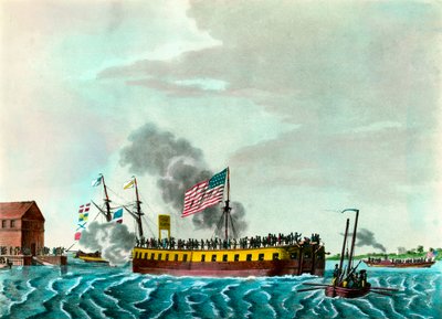 La fragata de vapor Fulton maniobrando en el puerto de Nueva York de Unknown artist