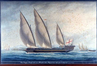 Las galeras de Génova Raggia y San Giorgio persiguen al chebec argelino Uccello. 11 de agosto de 1788 de Unknown artist