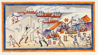 Los griegos comenzaron a cavar un baluarte para proteger sus barracas y barcos. La Ilíada. Canto VII. Grabado de finales del siglo XVIII. de Unknown artist