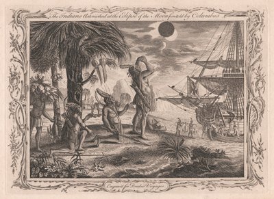 Los indios asombrados por el eclipse de luna predicho por Colón de Unknown artist