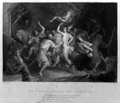 La leyenda de Cutty Sark según el poema de Robert Burns: la danza de las brujas. Grabado del siglo XIX de Unknown artist
