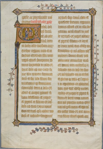El matrimonio de Oseas y Gomer en una "V" inicial historiada de una Biblia de Unknown artist