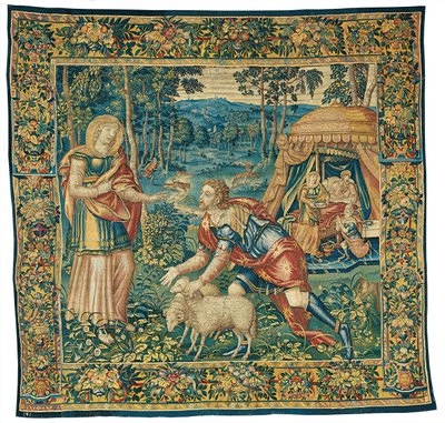 El encuentro de Jacob y Rebeca, e Isaac bendiciendo a Jacob, de La historia de Jacob de Unknown artist