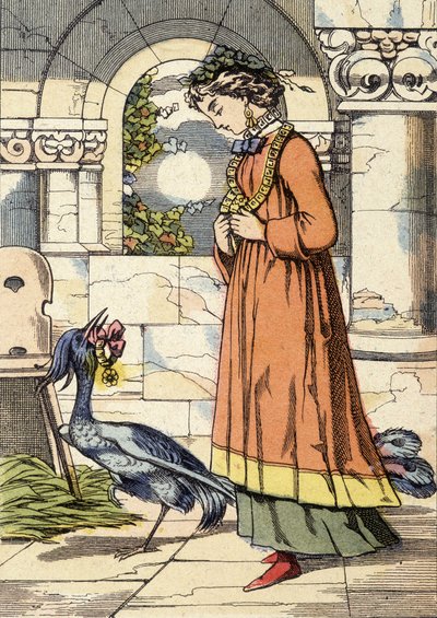 La princesa y el pájaro azul - ilustración del cuento "El pájaro azul" de Unknown artist