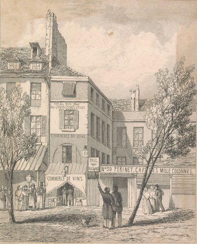La residencia de Jeschi en el Boulevard du Temple, a partir de un dibujo hecho in situ. La ventana cubierta con una persiana es aquella de donde salió el motor mortal [¿Dissil?]; página 2 (Volumen Dos) de Unknown artist