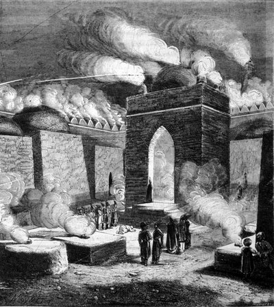 El Templo del Fuego de Atesh - gah en Bakú, Azerbaiyán. Grabado del siglo XIX de Unknown artist