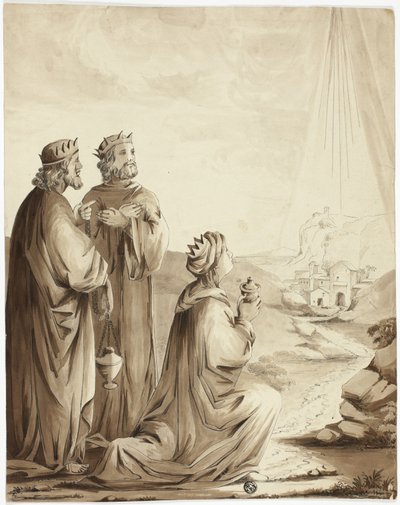 Los Reyes Magos señalan la estrella de Belén de Unknown artist