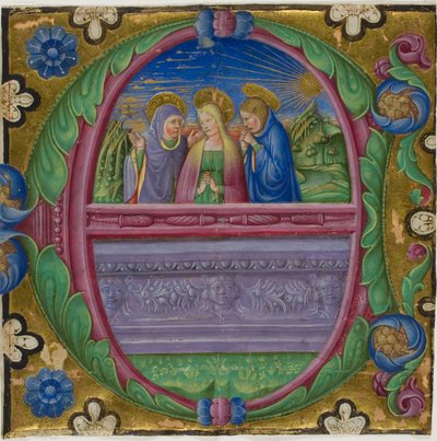 Las Tres Marías de la Tumba en una "E" inicial historiada de un libro de coro de Unknown artist