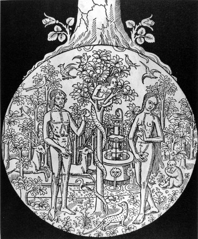 El Árbol de la Ciencia (Adán y Eva en el Paraíso) - grabado, deb. siglo XVI, en “La imaginería popular francesa” de Jean Adhemar de Unknown artist