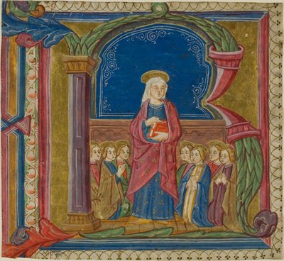La Virgen adorada por los santos en una "R" inicial historiada de un antifonario de Unknown artist