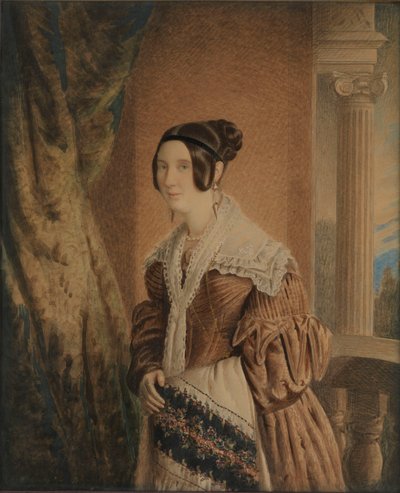 La esposa del capitán William Hewett, c.1840 (acuarela, madera, vidrio) de Unknown artist