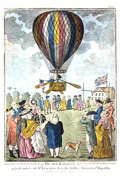 El globo aerostático mientras ascendía con el Sr. Lunardi desde el campo de artillería, 15 de septiembre de 1784 de Unknown artist