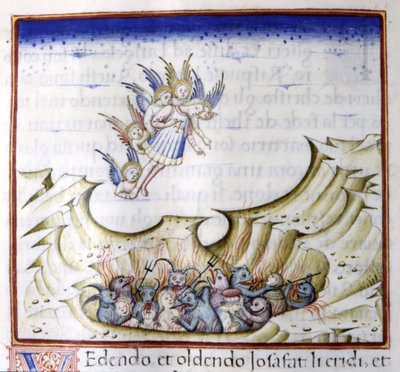 El ángel mirando al infierno. Manuscrito del siglo XV de Unknown artist