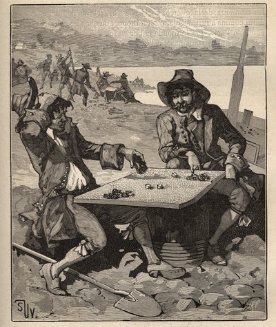 El arte del lapidario: inventores de las minas de diamantes de Brasil a principios del siglo XVIII. Buscadores de oro jugando con cristales sin saber que son diamantes reales. Grabado de 1885 en 