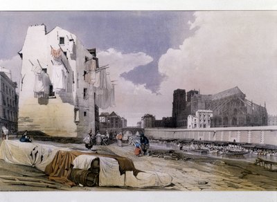 Las orillas del Sena y Notre Dame de París - litografía de Unknown artist