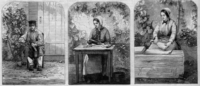 El embotellado del vino de Champagne. Grabado de 1864 de Unknown artist