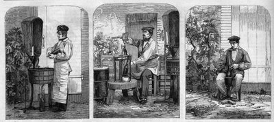 El embotellado del vino de Champagne. Grabado de 1864. de Unknown artist