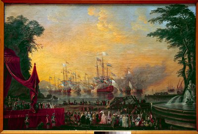 La flota del baluarte en Toulon lanzando ráfagas durante la visita del Conde de Provenza (futuro Luis XVIII) y el Emperador José II de Austria de Unknown artist